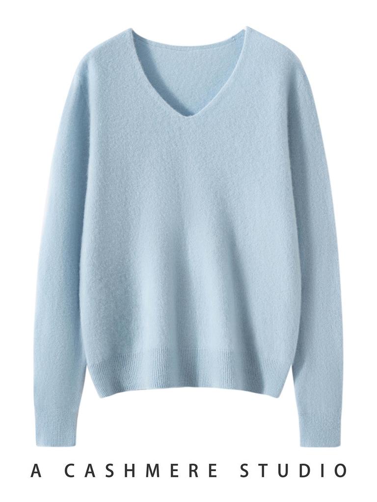 Kang Sai Ni Women's V-Neck Cashmere Sweater - 100% Pure, Seamless, Soft, and Non-Scratchy Knit Base Layer