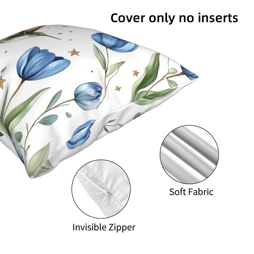Tulips And Hummingbirds Square Pillowcase Cushion Cover Pillow Case Throw Pillow Cover for Home Sofa Living Room