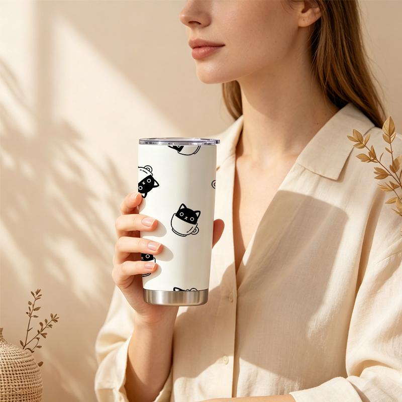 591ml Car Tumbler Cup Black Cat Element Straw Cup Portable Tumbler Coffee Tumbler Tumbler With Lid 20oz Car Straw Cup 591ml Car Tumbler