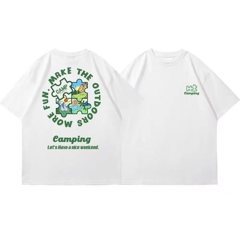 ZX 2026 new Mens Camping Print TShirt Make outdoor life more fun Casual and relaxed fit White Shortsleeved streetwear L
