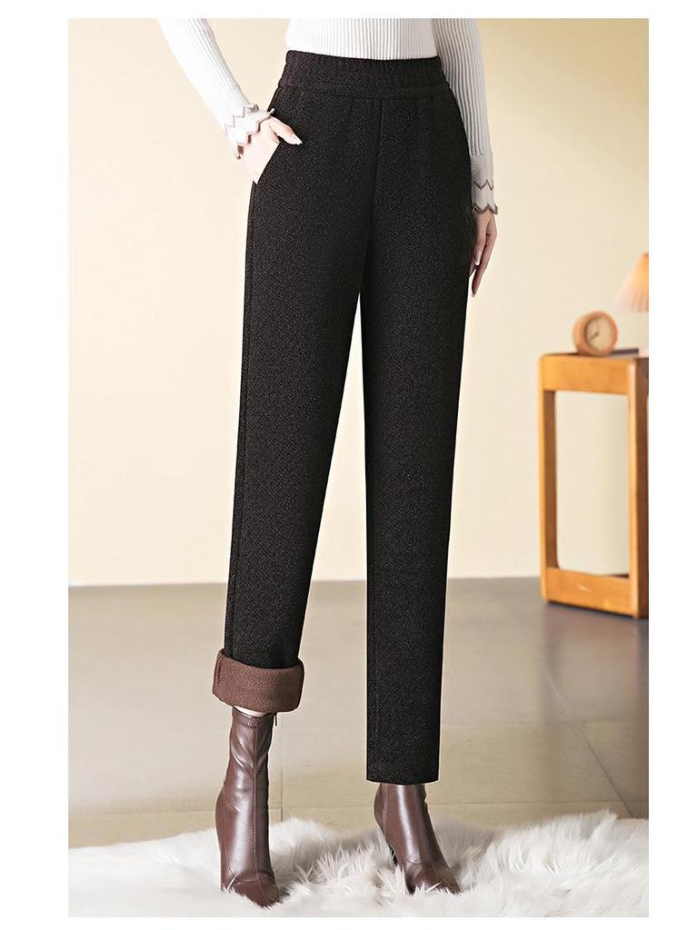 Women's High-Waisted Fleece-Lined Cigarette Pants, 2024 Winter Style, Warm Thickened Plus Size Casuals