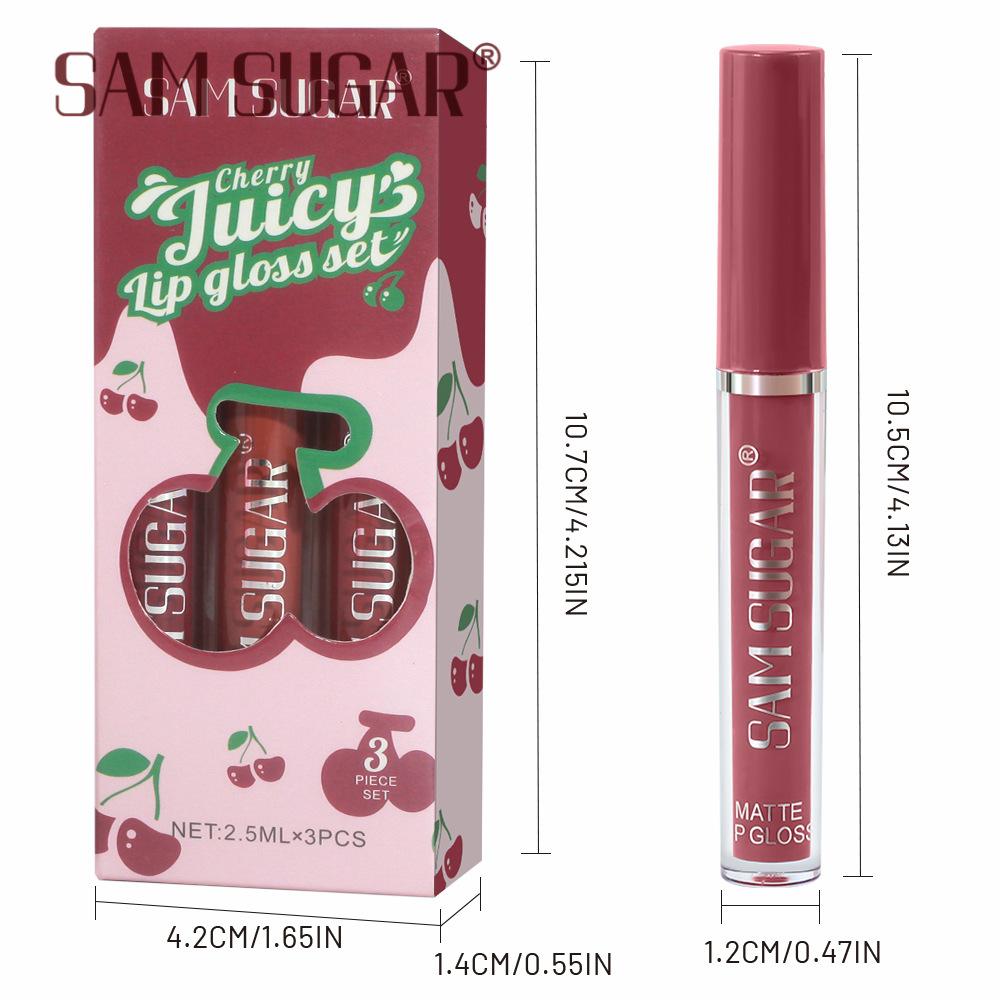 3-color Fruit Lip Gloss Set, Matte Matte Sexy Lip Glaze, Non-stick Cup, Waterproof Non-fading Lipstick Makeup