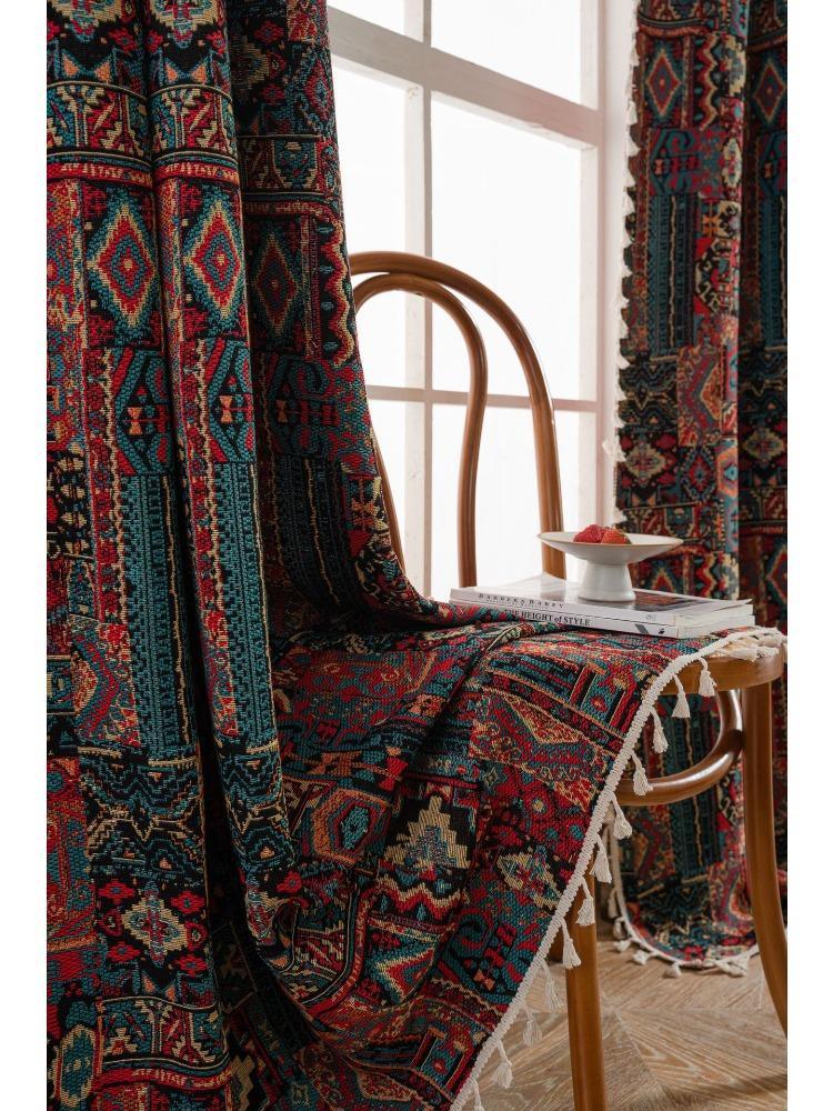 Gardin Jacquard Geometrisk Kontrastfarge Jacquardgardin Ferdig Kjøkkengardin Erker Vindu Semimørkleggende