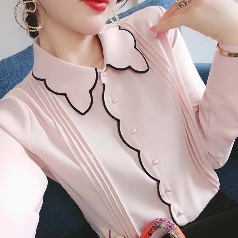 Chiffon Shirt Women's Spring and Autumn New Fashion Loose Plus Size Show Thin Foreign Style Leggings Shirt Top Women's Shirt