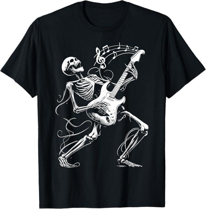 Skeleton Playing Guitar Music Gifts For Men Women Rock Band T-Shirt