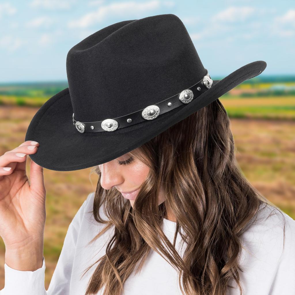 Felt Cowboy Hat for Women Men Rolled Wide Brim Cowboy Hats Western Hat with Buckle Belt Cowboy Cowgirl Hat