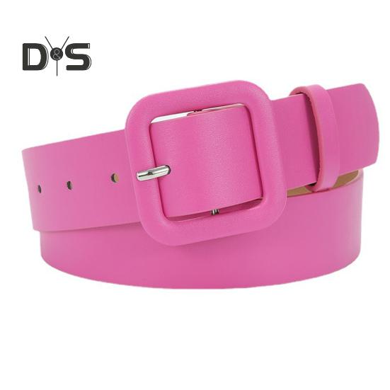 Women Belt Multi Holes Adjustable Length Square Buckle Faux Leather Waistband Jeans Dress Coats Candy Color Belt