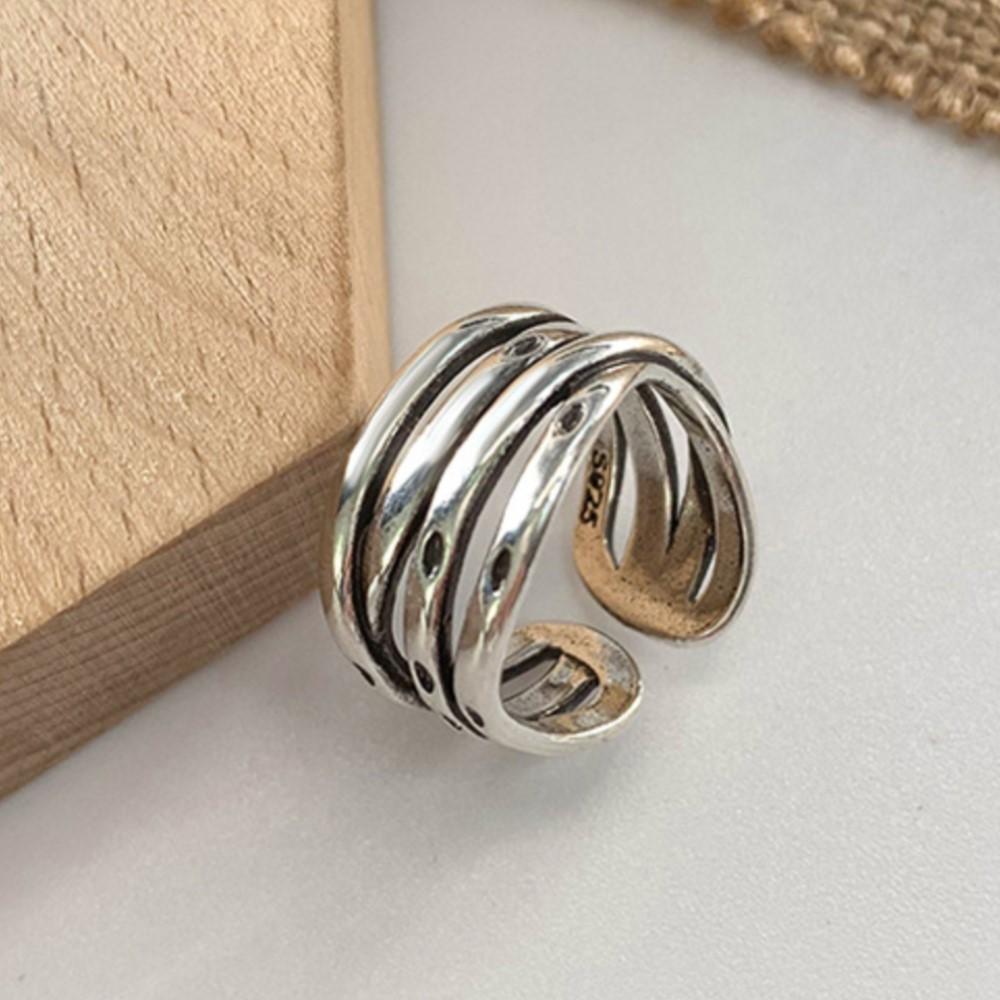 

PANJBJ 925 Sterling Silver Ring for Women Multi Layer Wide Punk Retro Irregular Jewelry Party Birthday Gift Dropship Wholesale
