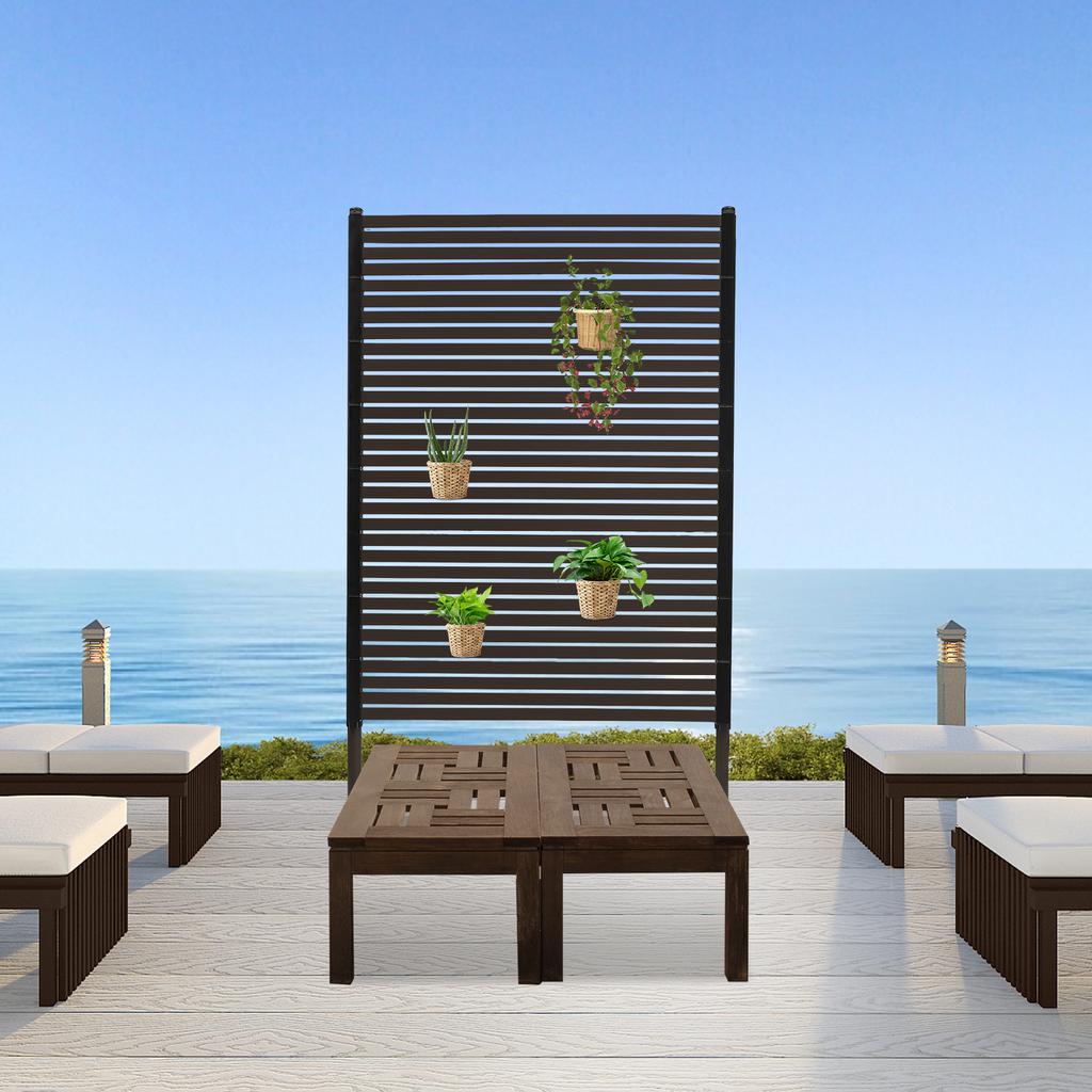 Privacy Screen with Stand, 3x5 Ft Garden Patio Partition, Decorative Backyard Fence Panel, Brown Windproof Room Divider, 1 Pack