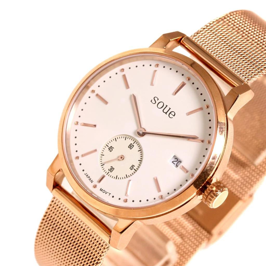 SOUE Pereche Ceas Classics Pereche Ceas Pereche Cuplu Dimensiune 38mm Curea din oțel inoxidabil Curea din plasă Bandă aur roz Cadran fildeș [SOUE] Femei Bărbați