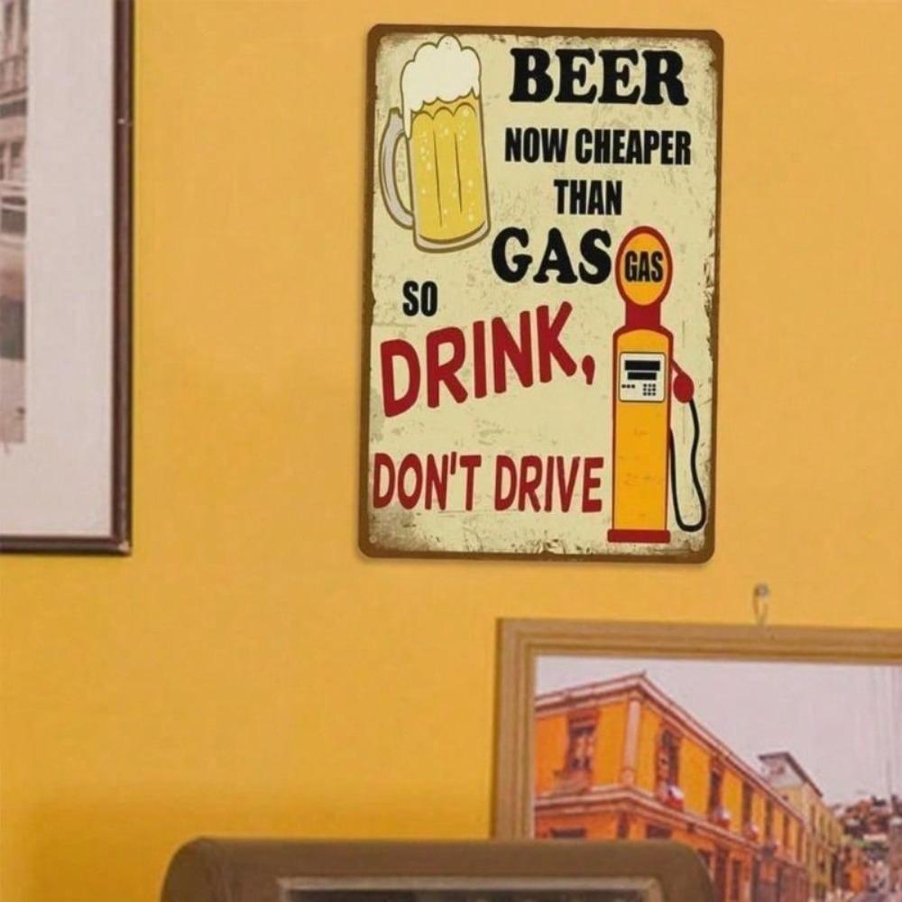 Metal Wall Art Drunk Driving Funny Beer Gas Pump Retro Tin Sign for Garage