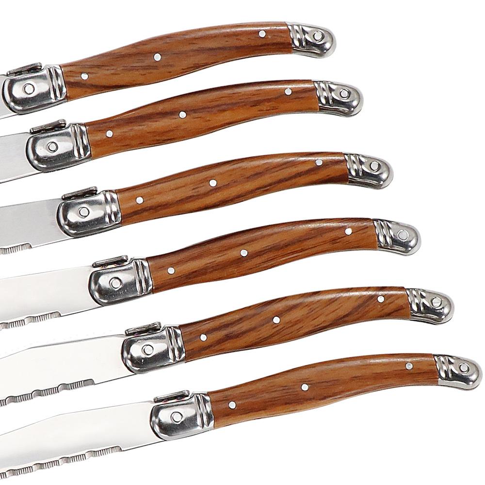 Jaswehome 6Piece Wood Grain Handle Steak Knife Fork Collection Western Food Knife and Fork Set Stainless Steel Cutlery Utensils