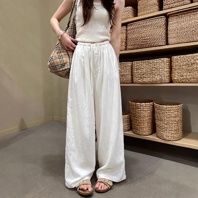 White Linen Wide-leg Pants Women's New Summer High Waist Loose Straight Small Casual Narrow Cotton and Linen Pants