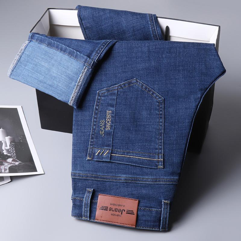 Spring And Autumn Winter New Men'S Plush/Regular Jeans Slimming Straight Stretch Business Versatile Long Pants