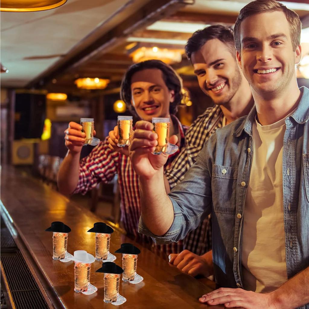 30 Pcs Cowboys Shot Glass Plastic Mini Western Cowgirl Hat and Boot Glasses for Bridegroom Bridal Shower Bachelorette Party