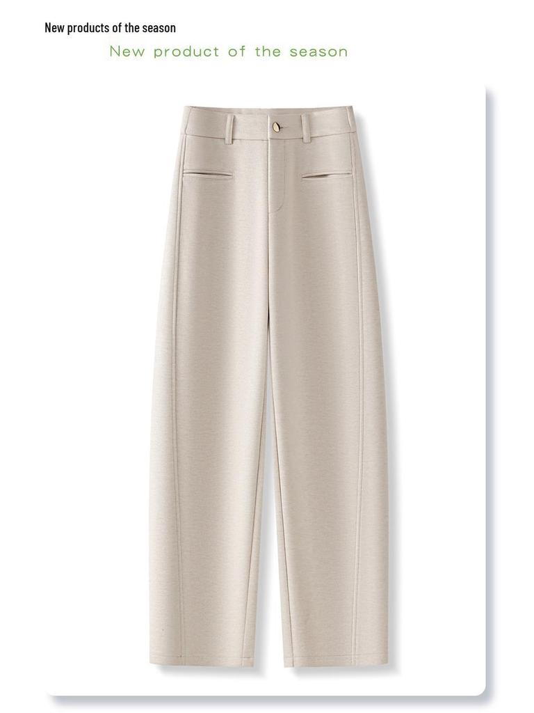 Apricot Wool Blend High-Waist Harem Pants for Women - 2024 Autumn/Winter Collection