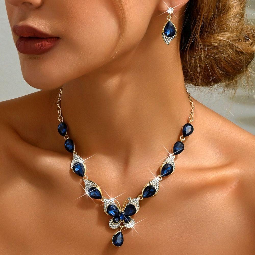Bracelet Earrings Necklace Set Crystal Rhinestone Butterfly Jewelry Rhinestone Jewelry Set  Banquet