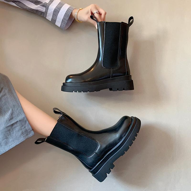 

Кожаные мартинсы на внутренней платформе, женские ботильоны средней высоты, ботильоны-сигареты, ботильоны на толстой подошве 40 чёрный