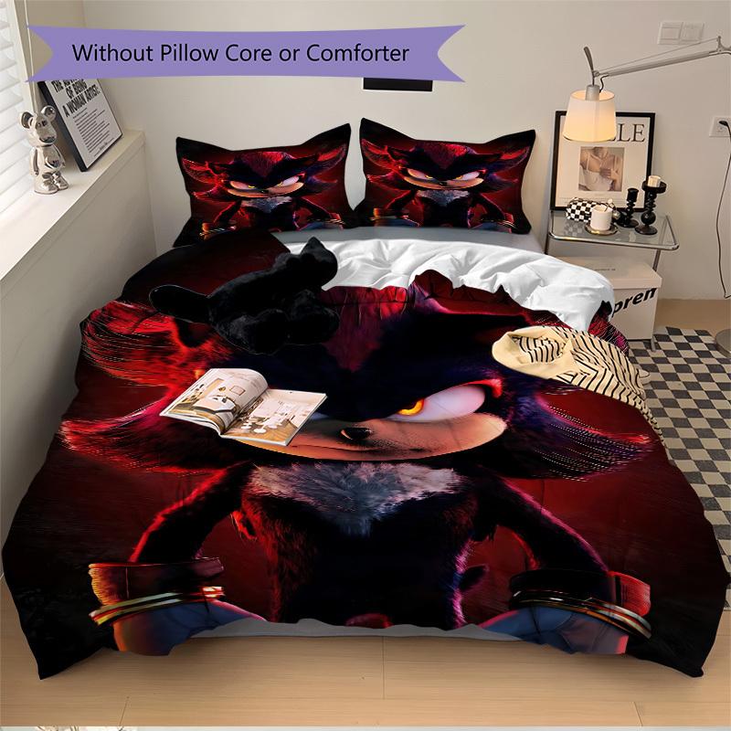 3pcs Shadow the Hedgehog Comforter Set - Four Seasons Home High,Machine Washable Bedspread with Pillowcases (No Filling) Yy250909046