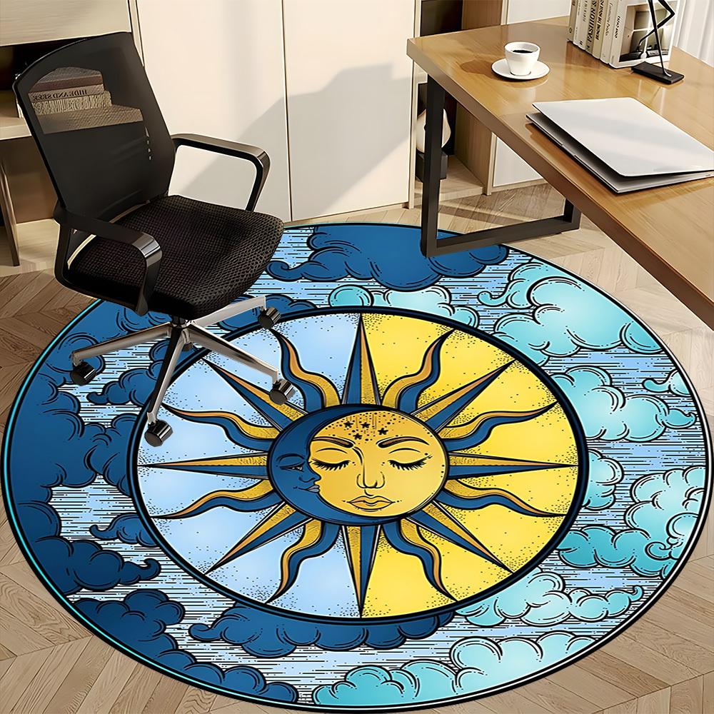 1pc Sun Moon Office Round Area Rug,  Mat Suitable For Office, Under Office Chairs Bedroom Living Room Home Decor, Room Deco