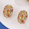 Oval Shape Colorful Zircon Earring Copper Gilding Ear Drop Simple Ear Jewelry  Women