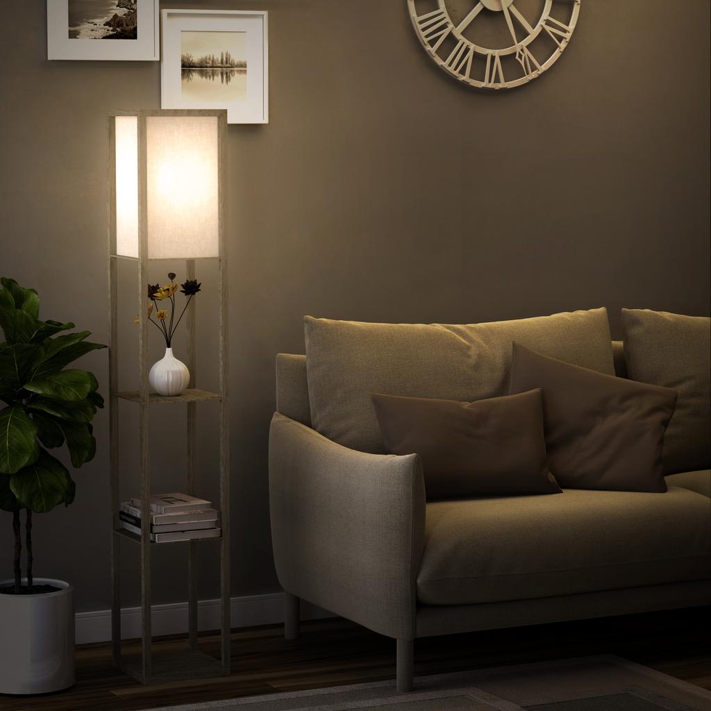 3-Tier Floor Lamp, Floor Light with Storage Shelf, Reading Standing Lamp with Acrylic Shade for Living Room, Bedroom, Kitchen, Dining Room, Office