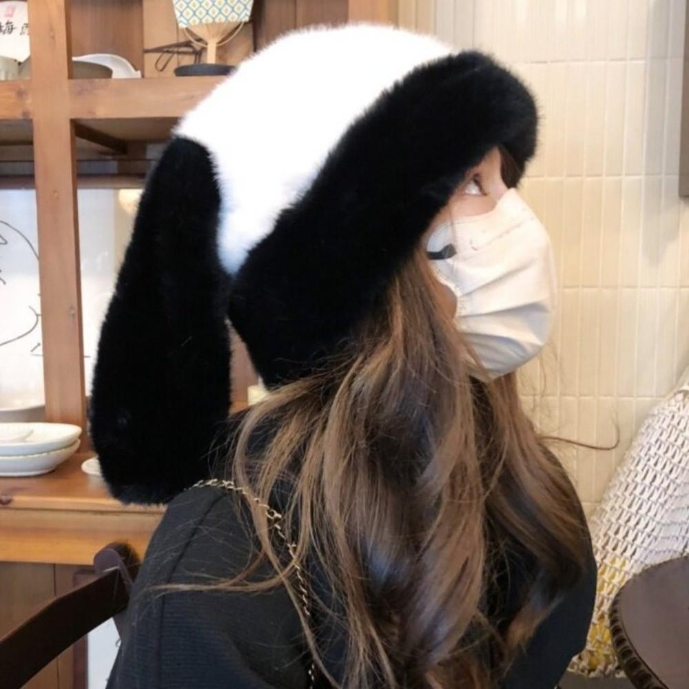 Solid Color Plush Pullover Cap Bunny Ear Protection Hat Funny Rabbit Ears Beanies Winter