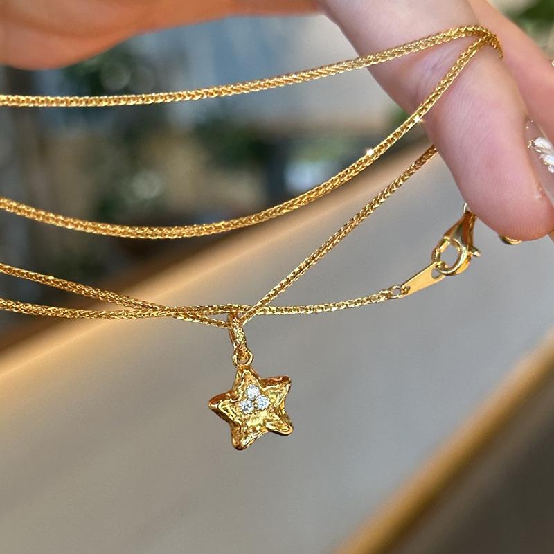 Fashion Heart-shaped Inlay Diamond Brushed Collarb Chain Exquisite Irregular Glossy Star Necklace Pendant Wedding  Gift