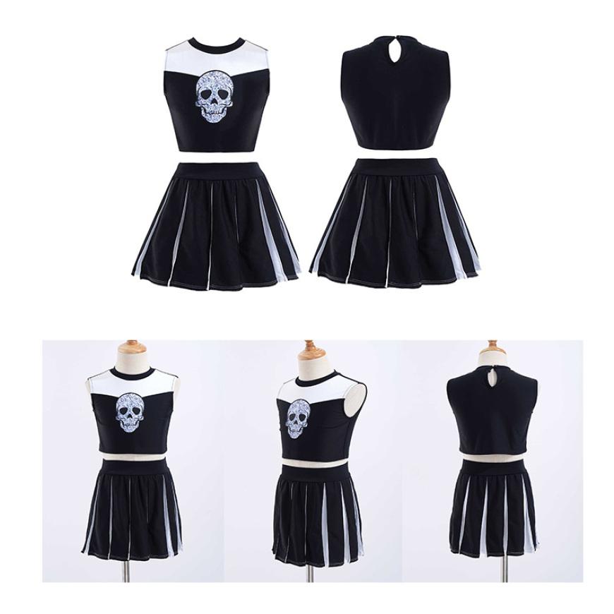 

Детские костюмы зомби для черлидинга для девочек, танцевальный спортивный комплект с принтом черепа, костюмы для косплея на Хэллоуин, униформа поддержки 10-12 Years