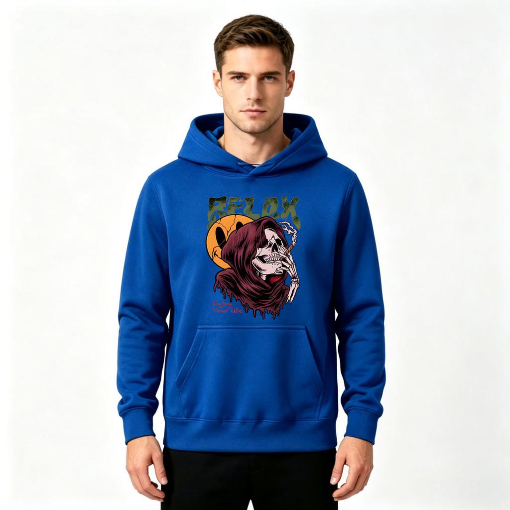 Men's Relax Grim Reaper Smoker Print Pullover Hoodie Casual Long Sleeve Hooded Sweatshirt