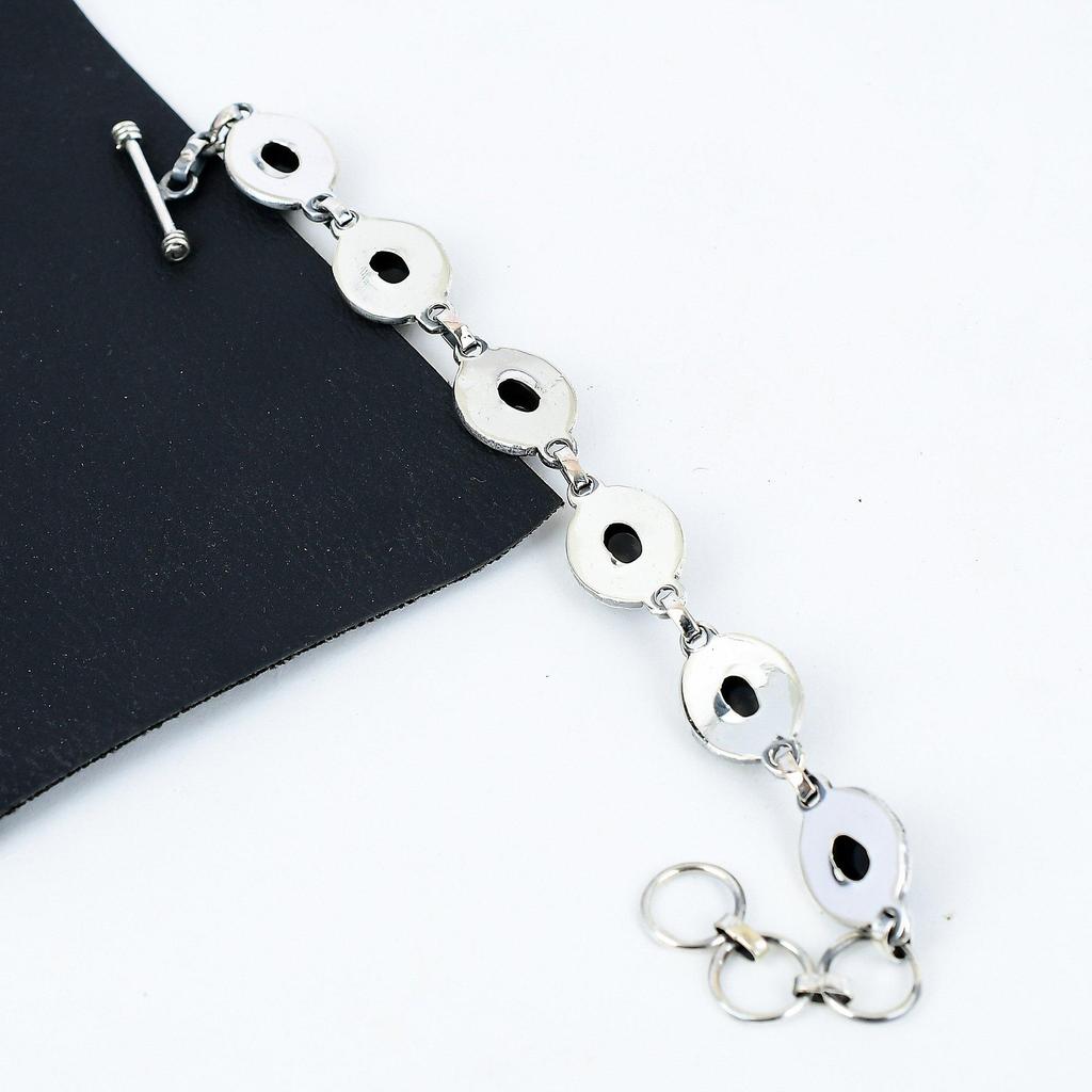 Natur Edelstein Schwarzer Onyx Handgefertigt 925 Sterling Silber Armband, Schwarzer Onyx Armband Für Ehefrau , Unisex Armband, Hochzeitsgeschenke Für Liebe