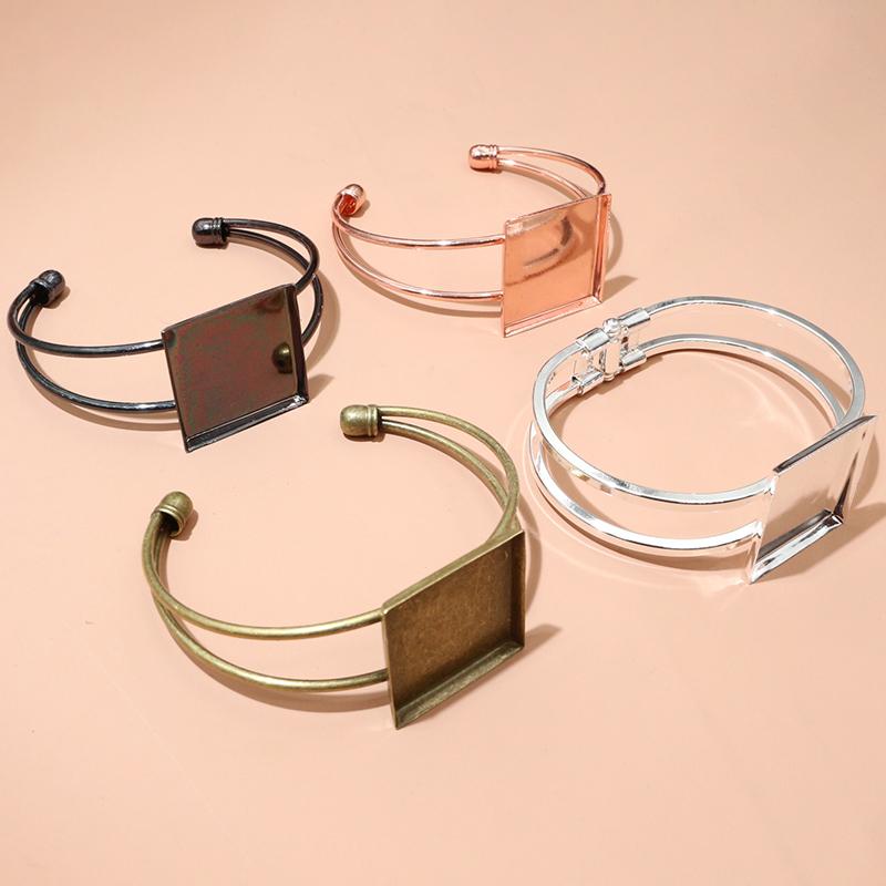 1 Piece Fit 20mm/25mm Square Cabochons Bangle Bracelet Blank Base Setting Tray Bezel DIY Jewelry Making Accessories Findings
