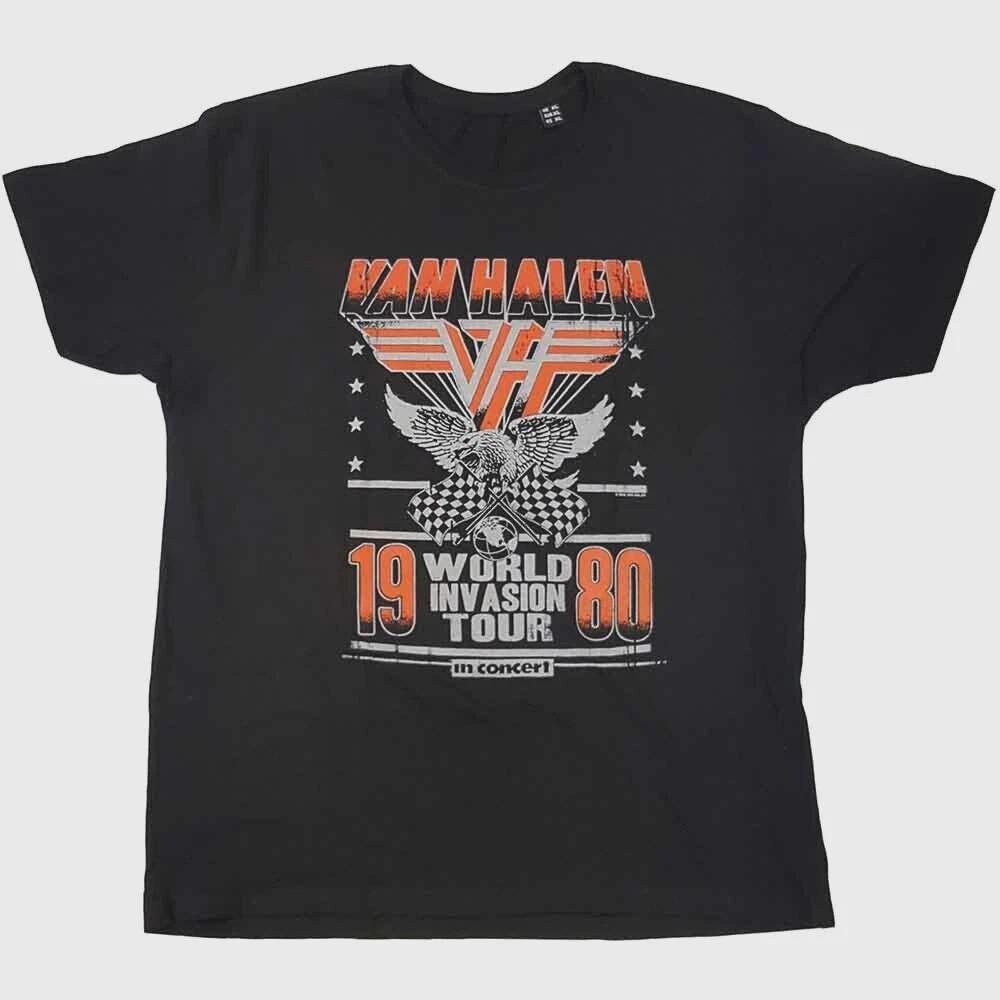 Official Van Halen T Shirt 1980 Invasion World Tour Black Vintage Classic Rock 2XL