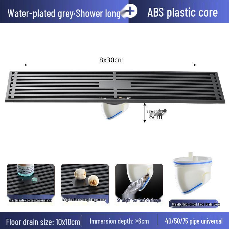 Gunmetal Gray 304 Stainless Steel Odor-Resistant Floor Drain with Copper Core for Shower & Washing Machine.