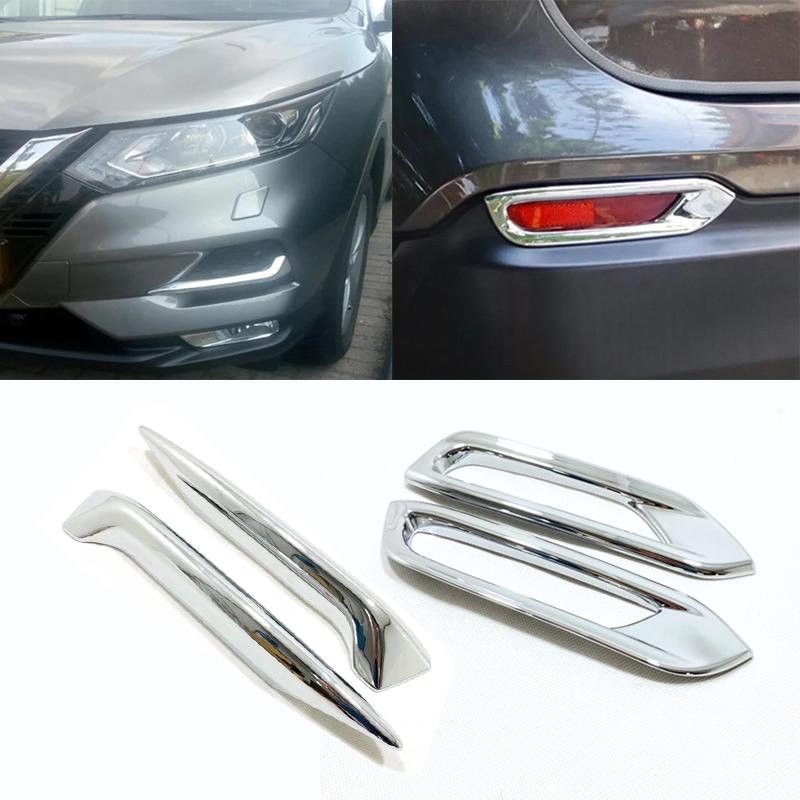 For Nissan Qashqai J11 2018 -  Chrome Carbon Fiber Front Rear Back Fog Lights Lamp Cover Trim Bumper Reflector Accessories