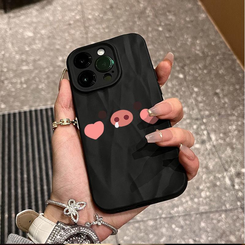 Love Pig iPhone17promax Mobile Phone Case Is Suitable for Apple 16promax Pleats 14 Cute 15 Simple