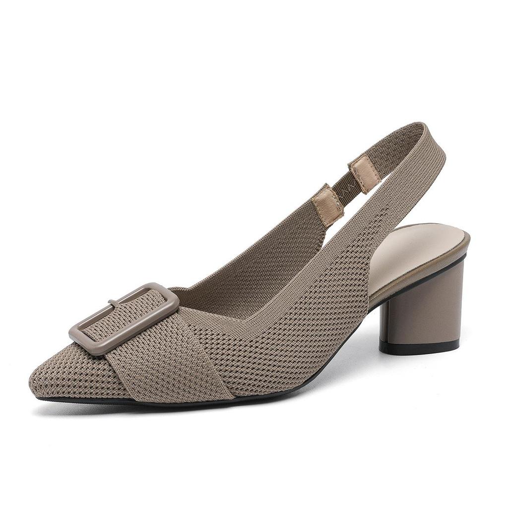 Women's High Heel Sandals Fashion Pointed Toe Knitted Breathable Non Slip Rubber Sole Slingback Shoes Fashion Sexy Dress Pumps