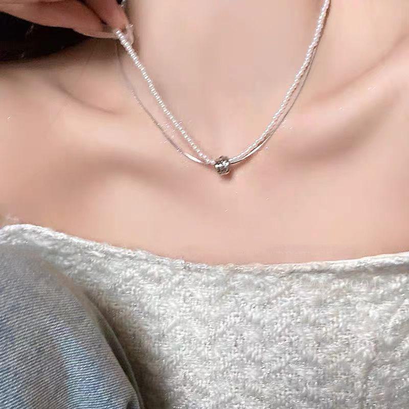 2025 Perlen- & Schlangenknochen Doppellagige Perlenkette - Elegantes Hochwertiges Schlüsselbein-Accessoire für Damen