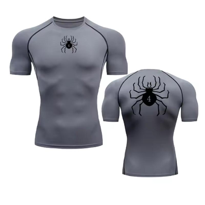 Spider Print Compression Shirts for Men Gym Workout Fitness Undershirts Short Sleeve Quick Dry Athletic T-Shirt Tops Sportswear
