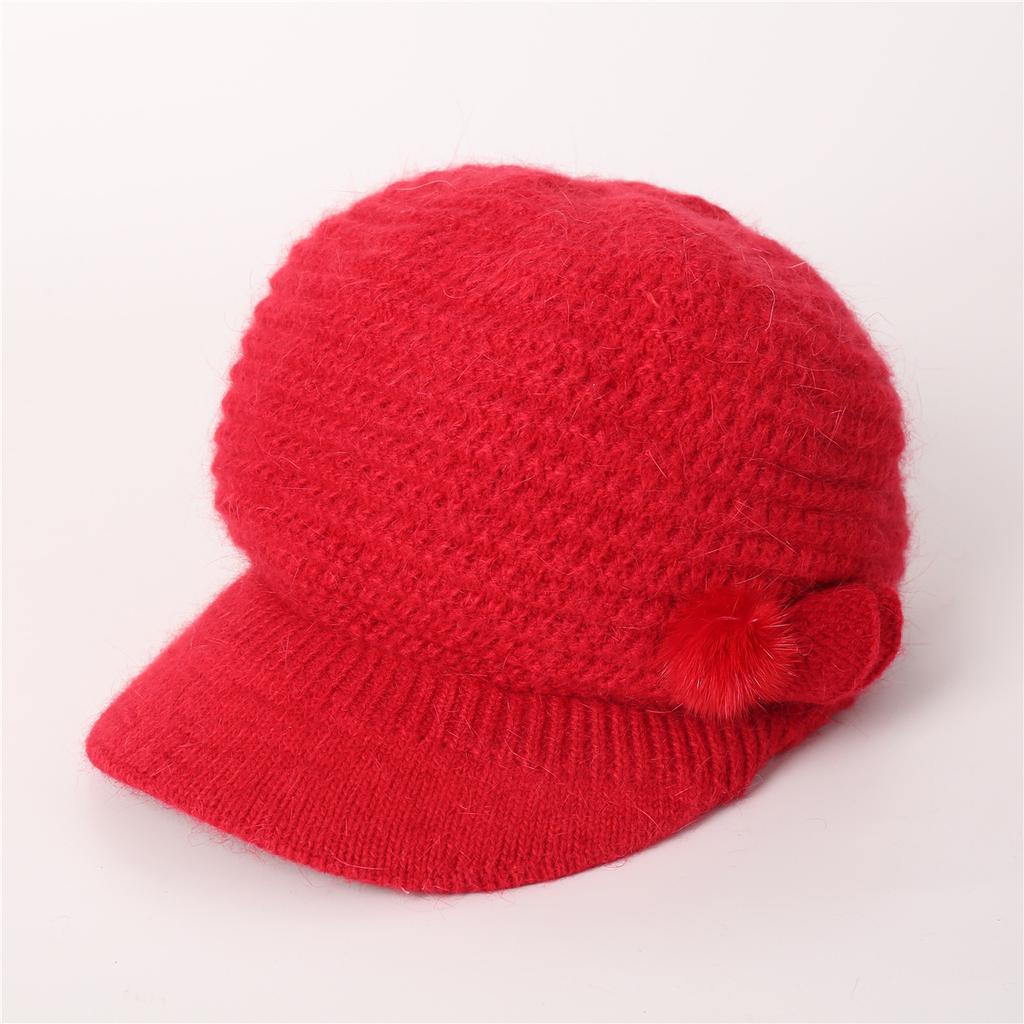 Cap Women's Autumn Winter Solid Color Knitted Hat Velvet Wool Hat