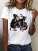 Retro Motorcycle Print Women T-shirt 2000s Gothic Women's Casual Short Sleeve T Shirt Women's Clothing Top Tee