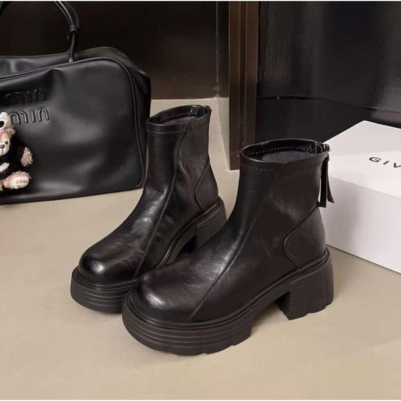 Thick-soled High-heeled Short Boots Women's New Velvet Warm Short Boots Autumn and Winter Wear-resistant Non-slip Versatile Women's Boots