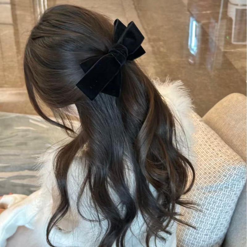 

Black Velvet Bow Hair Clip Large Satin Bow Hairpin Retro Elegant Hair Accessory For Women Back Of The Head Hair Barrette ONESIZE