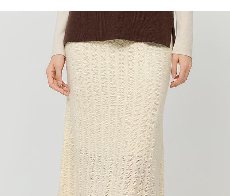 Fashionable and elegant style hollow lace texture skirt for women in spring and autumn, solid color versatile, soft and comfortable long skirt