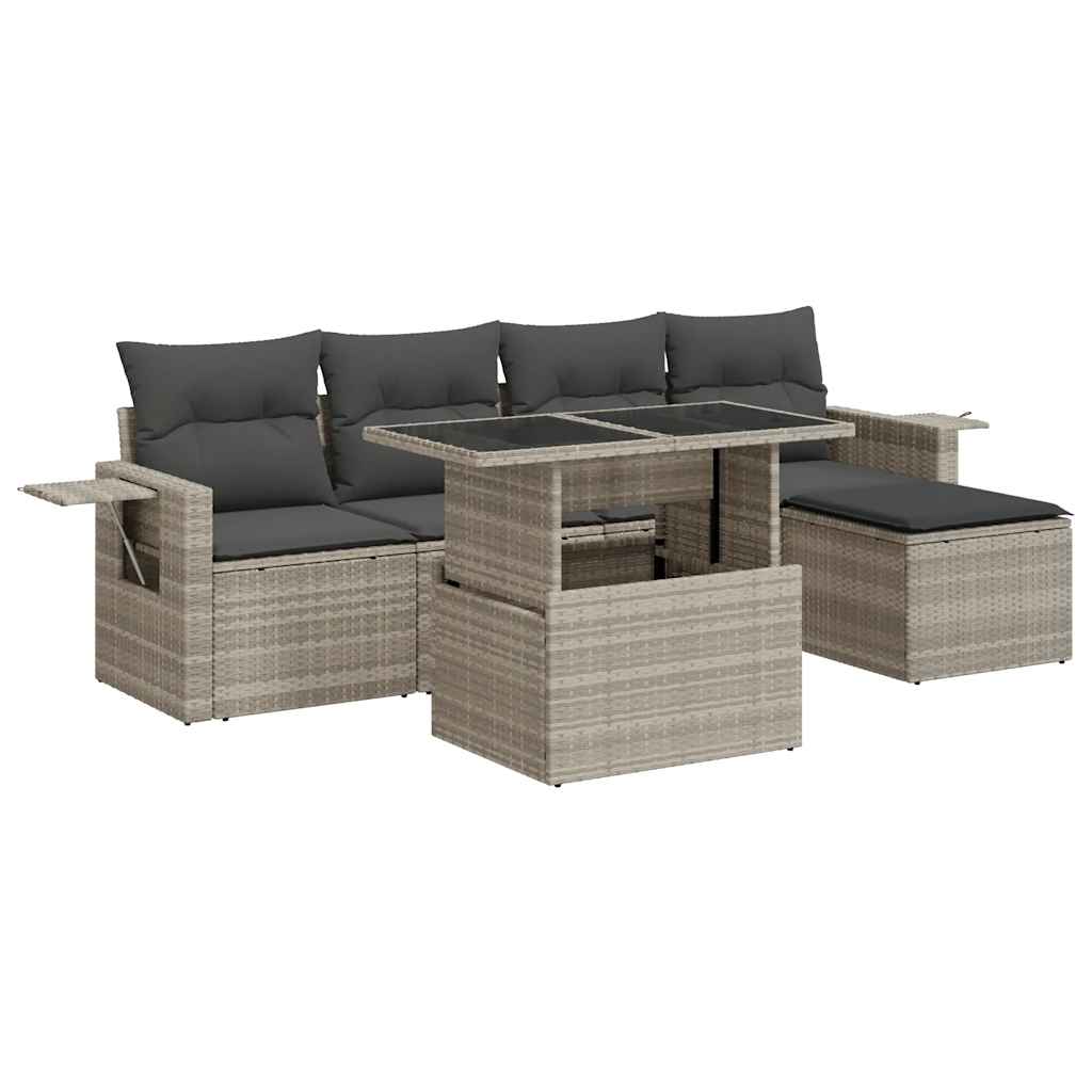6 Piece Garden Sofa Set with Cushions Light Grey PE Rattan