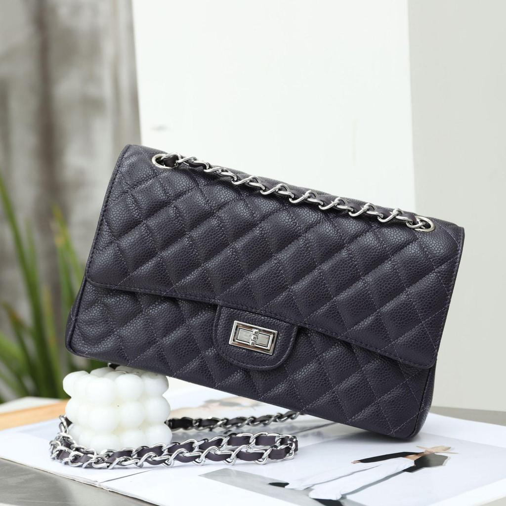 Women's 2025 New Style Genuine Leather Caviar Diamond Chain Bag - Retro, Versatile Underarm & Messenger Bag