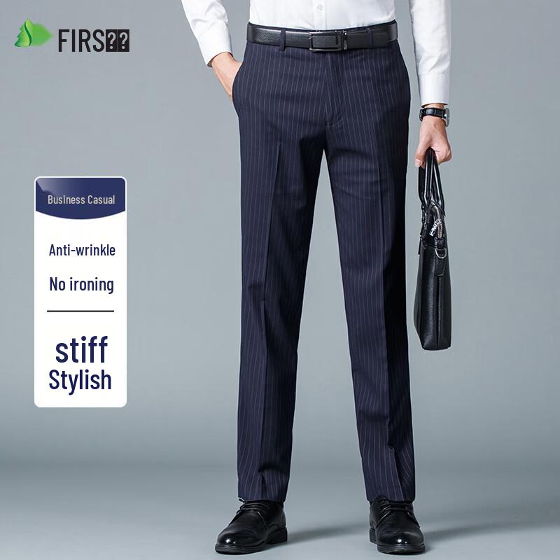 

SANSAN Men s Anti-Wrinkle Striped Straight Fit Trousers 31