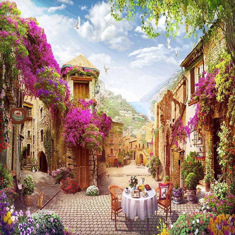 3d Mural European Town Wallpaper Pastoral City Landscape Nature Wall Murals Cafe Restaurant Backdrop Wall Paper