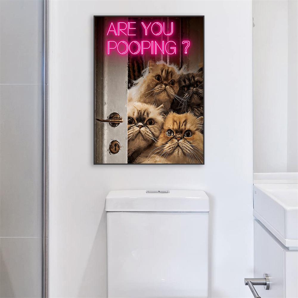 Funny Bathroom Altered Art Canvas Painting Toilet Humor Wall Art Poster Surreal American Gothic Bathroom Prints Vintage Decor