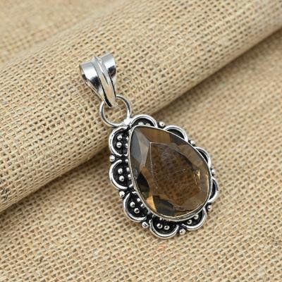Wunderschöner Rauchtopas-Edelstein-Schmuck, 925er-Massivsilber-Schmuck, Hochzeitsgeschenk-Anhänger